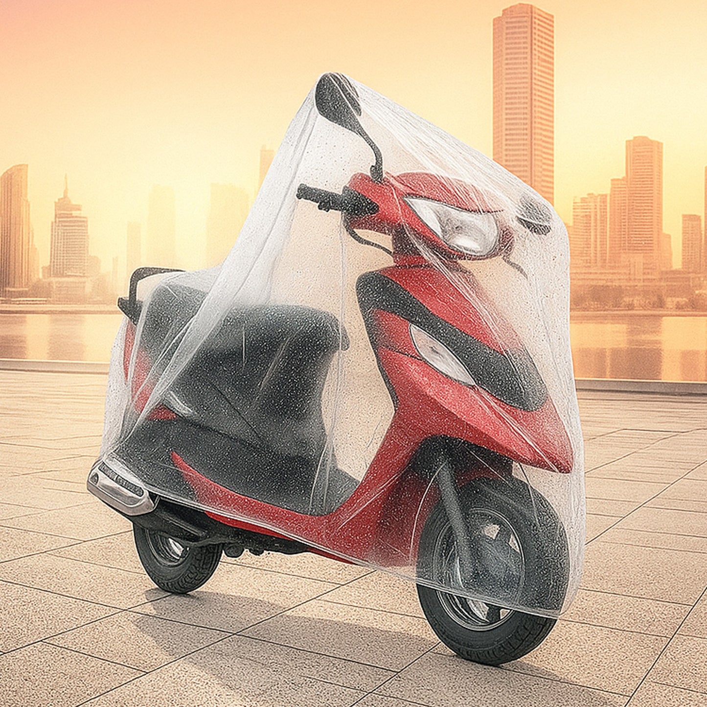 Small Disposable Plastic Activa Cover Small Size Dustproof & Waterproof Bike Cover for Rain Protection (1 Pc)