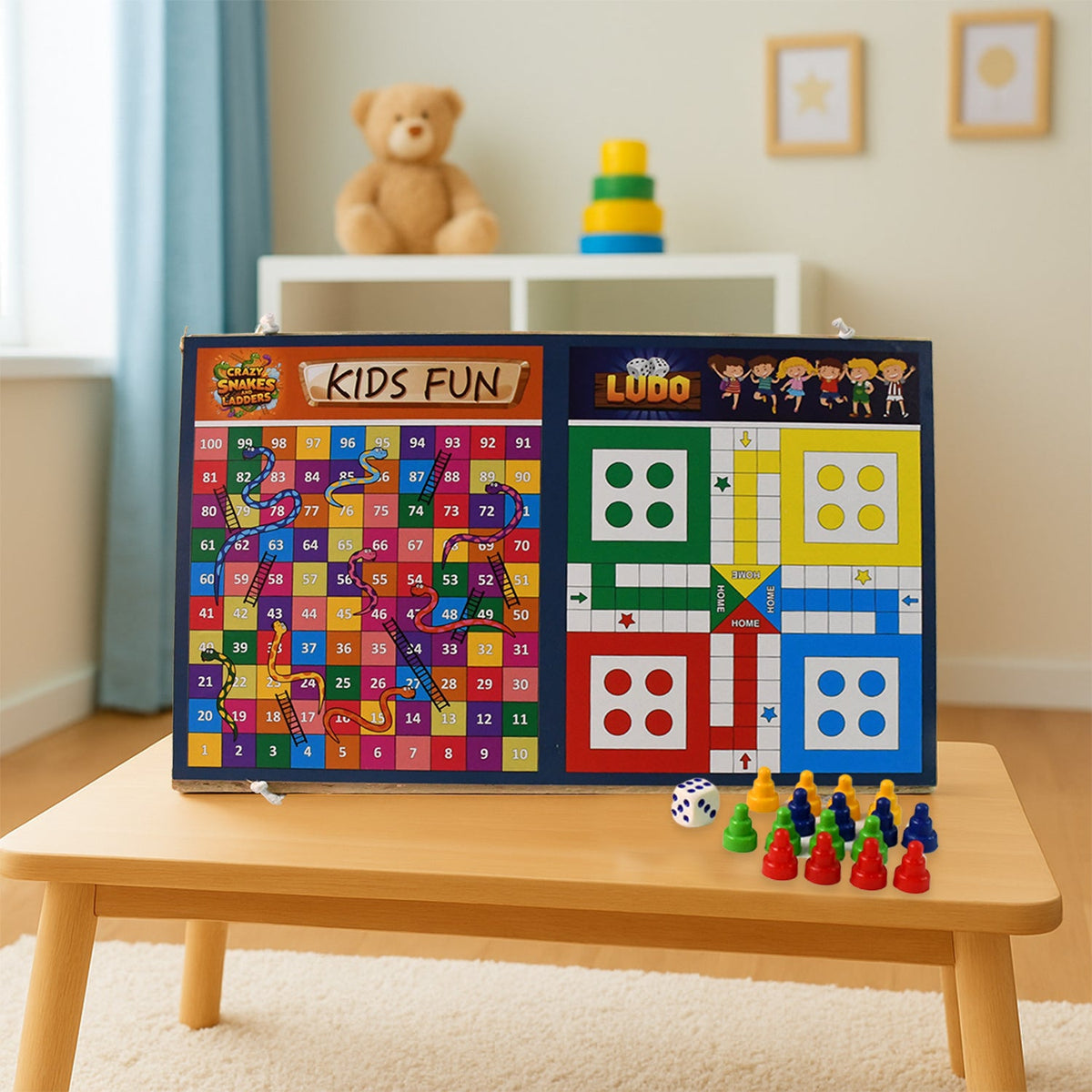 Wooden Board Game Set Ludo,Snakes & Ladders And Desktop Football (3-in-1) HP DD