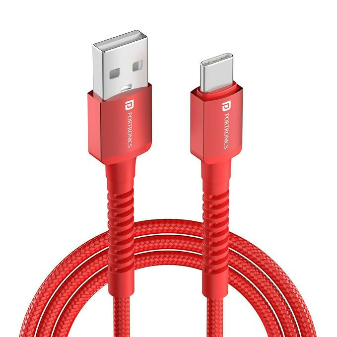Portronics Konnect X 60W 6A USB-A to Type-C Fast Charging Cable | 1M Nylon Braided Cable for OnePlus, Oppo, iPhone 15 & Type-C Devices(RED)