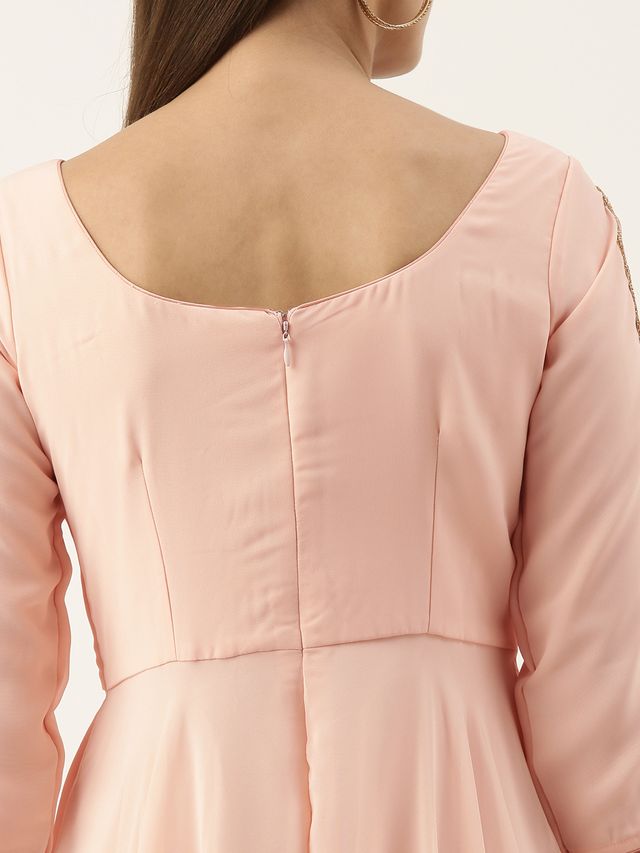 Bollywood Vogue Ready To Wear Embroidered Peach Georgette Gown