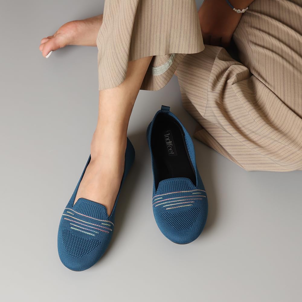 Indifeet Casual and Comfortable Mesh Ballerina Flats for Women - Blue - View 4