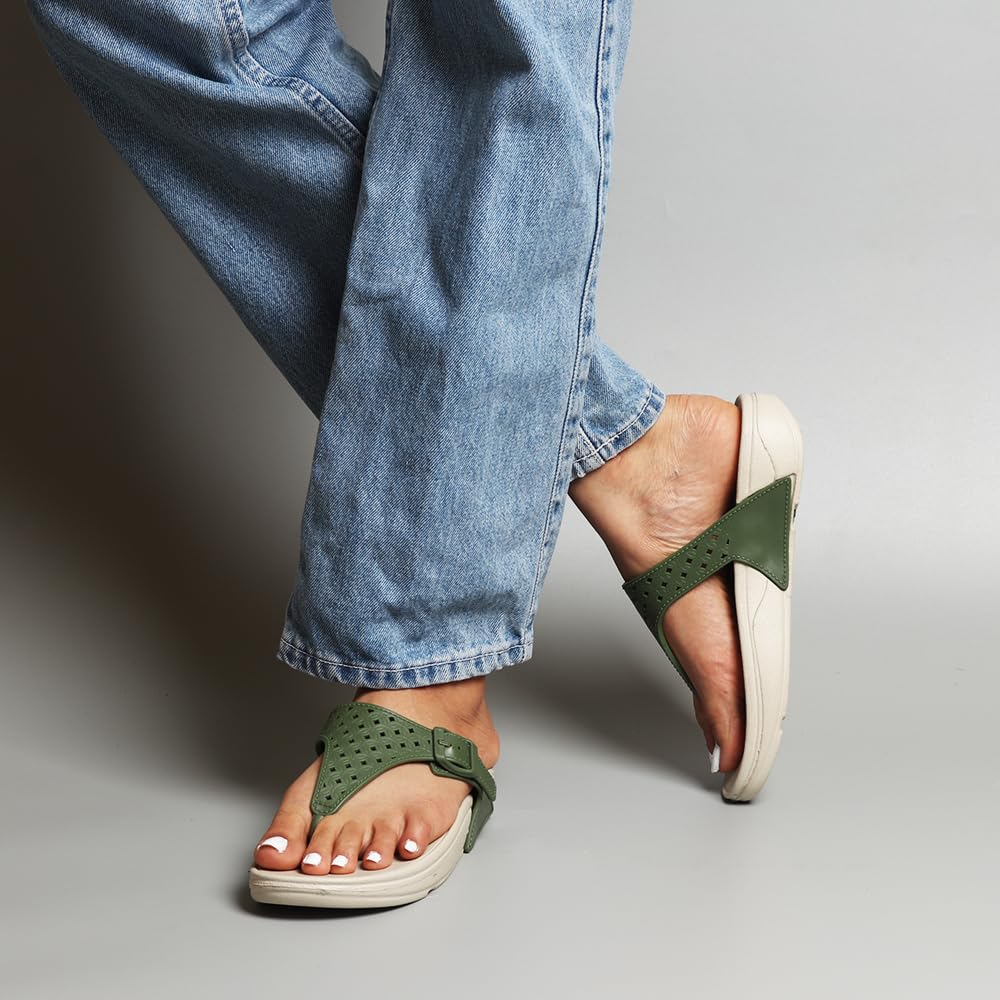 Indifeet Casual Thong Chappals for Women - Green - Image 16
