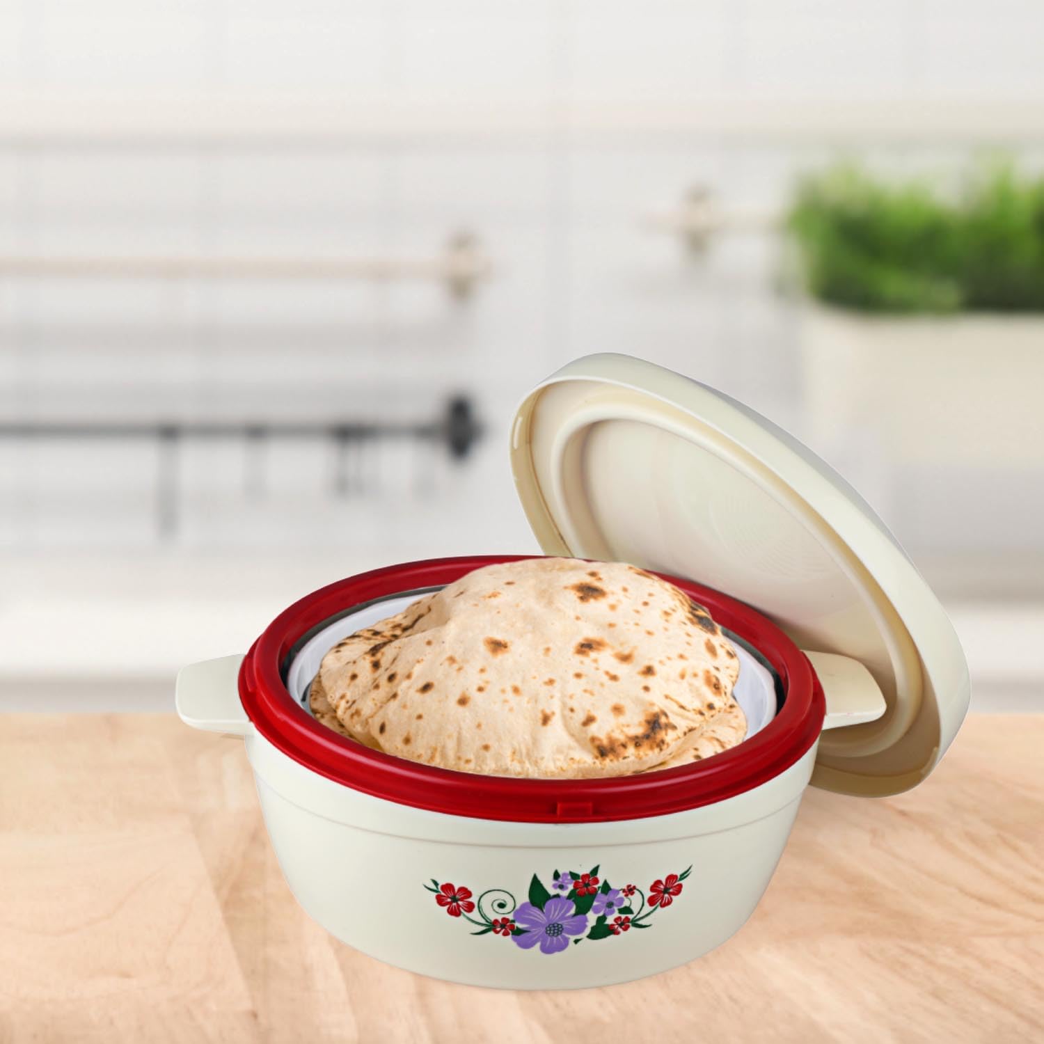 Cello Roti Plus Insulated Casserole Hot Pot Box Case with Lid 1500 ml Red | BPA Free, Double Wall PU Insulated, Inner Drip Tray Casserole For Hot Pot For Roti Chapathi | Hot Pot Roti Case For Kitchen