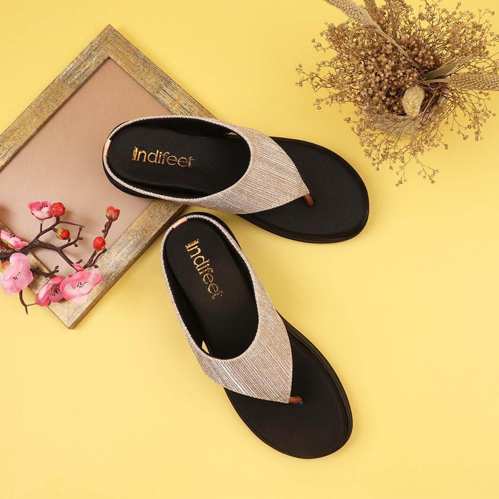 Indifeet Comfortable Thong Platform Sandals for Women - Rose Gold - View 2