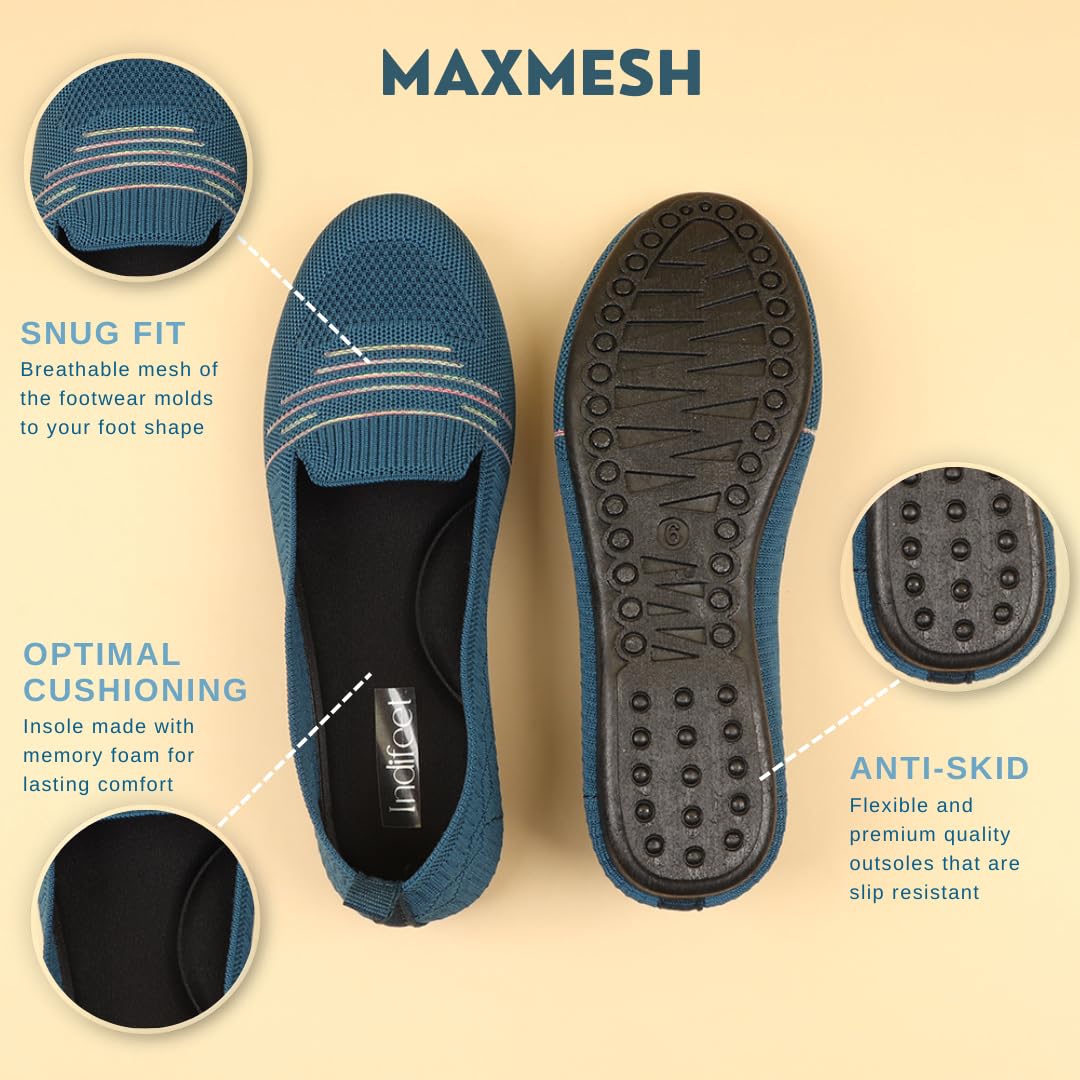 Indifeet Casual and Comfortable Mesh Ballerina Flats for Women - Blue - View 5