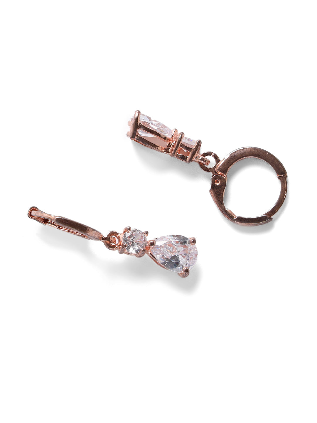 Set Of 2 Artificial Stones Rose Gold Plated Hoop Earring