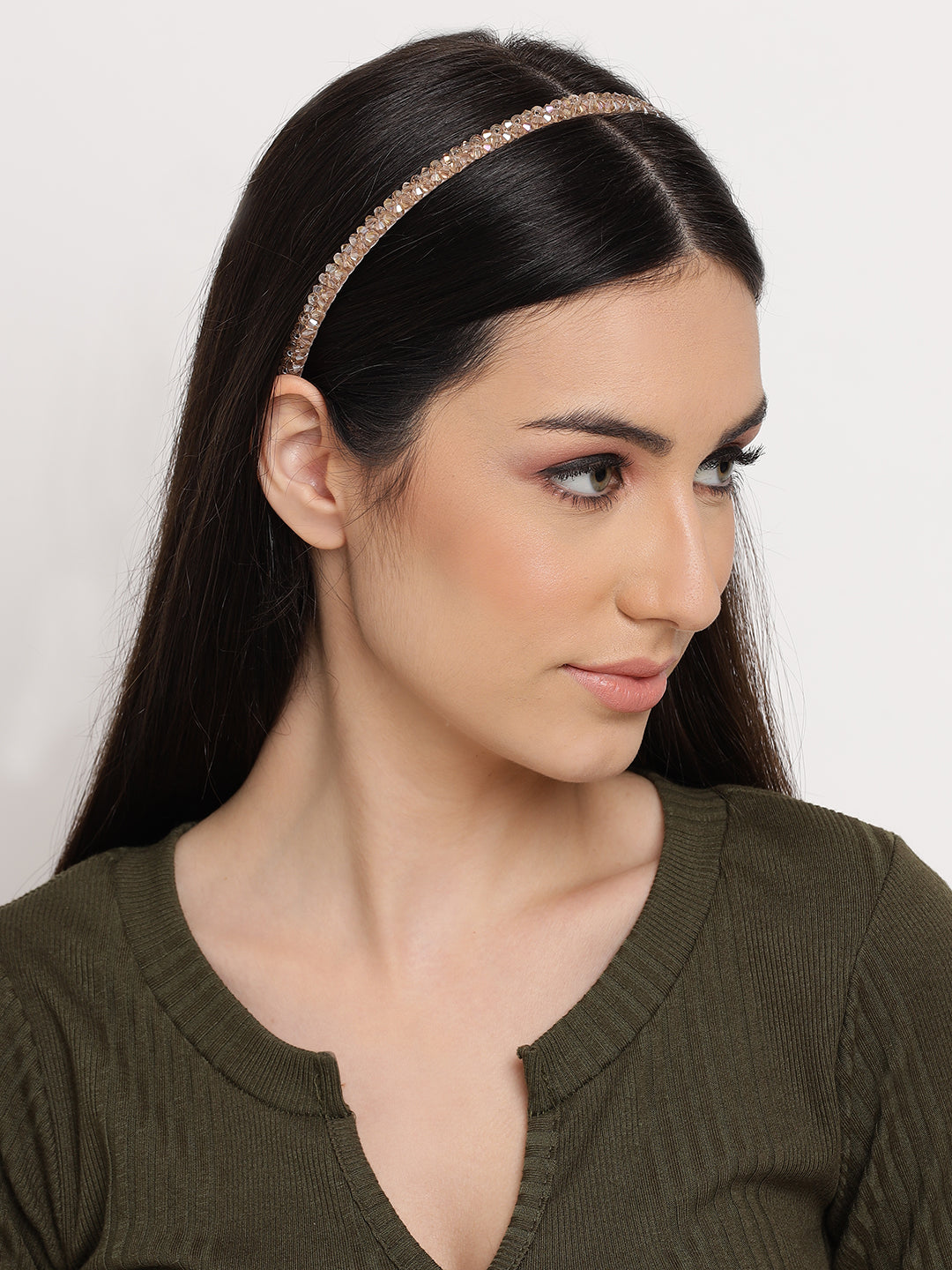 White & Gold-Toned Crystal Beaded Hairband