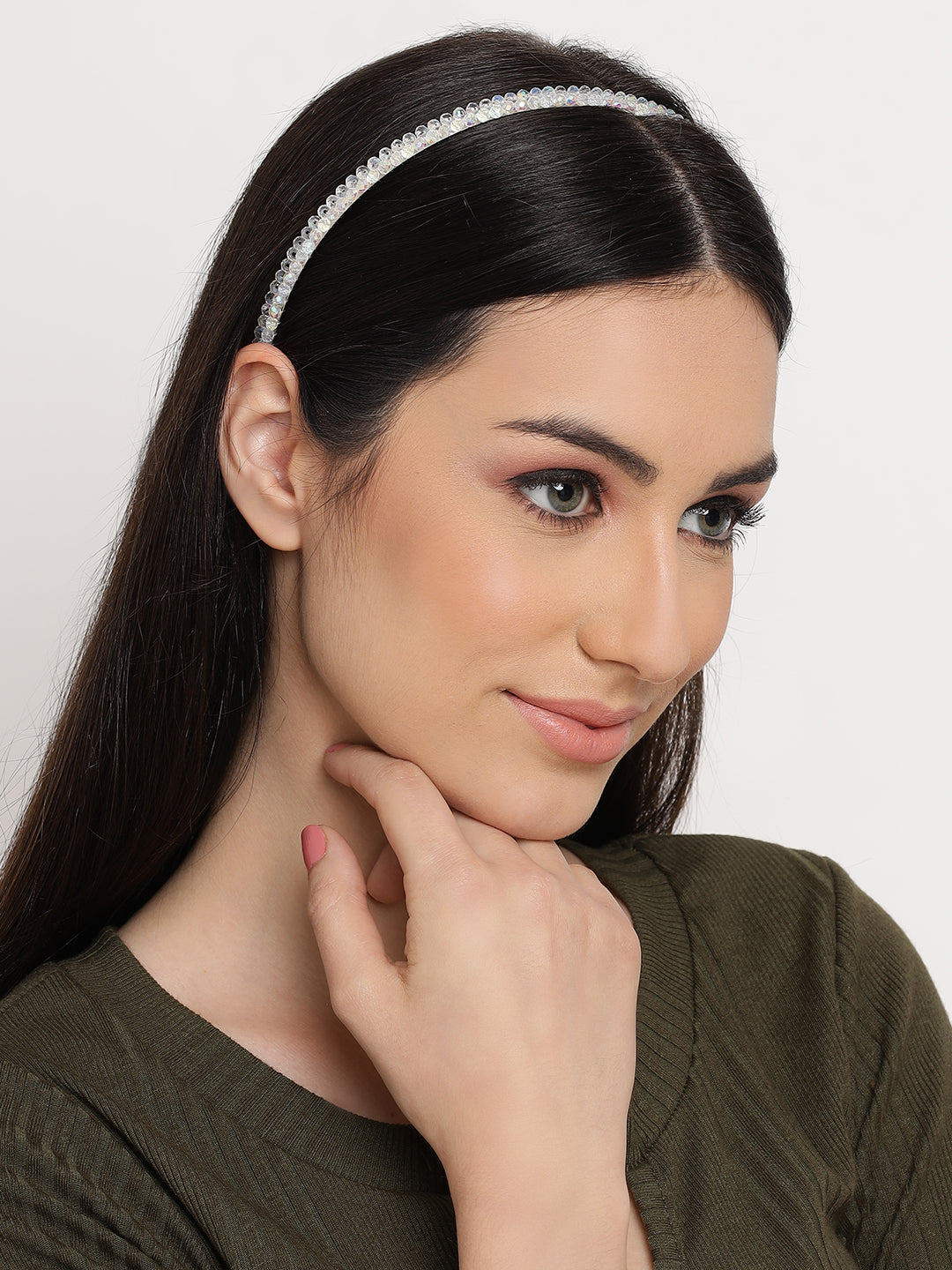 White & Gold-Toned Crystal Beaded Hairband