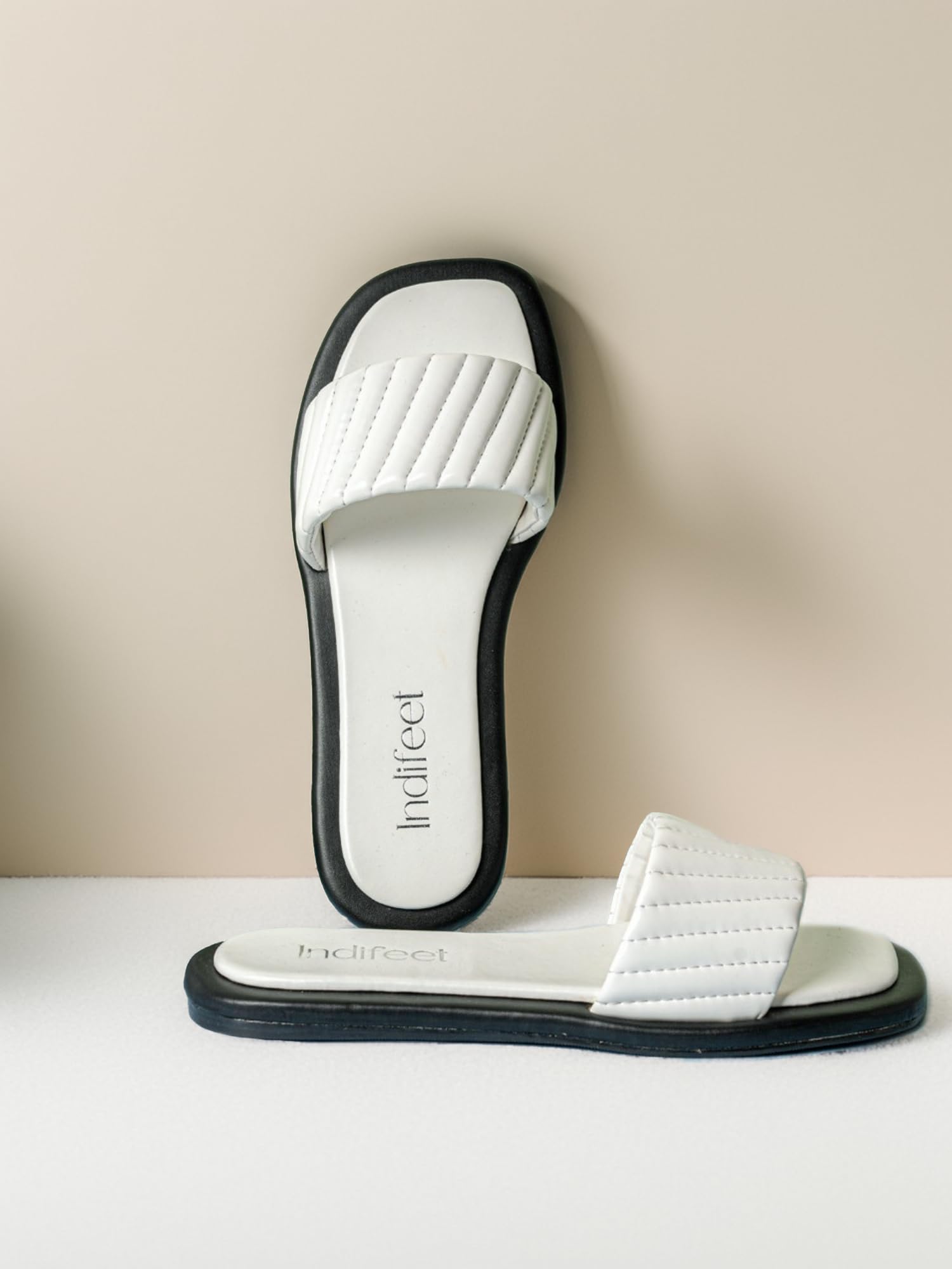 Indifeet Stylish Open Toe Flats for Women - White - View 2