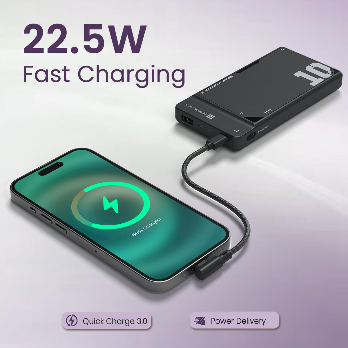 Portronics Luxcell UNO 10 10000mAh 22.5W Power Bank (Black)
