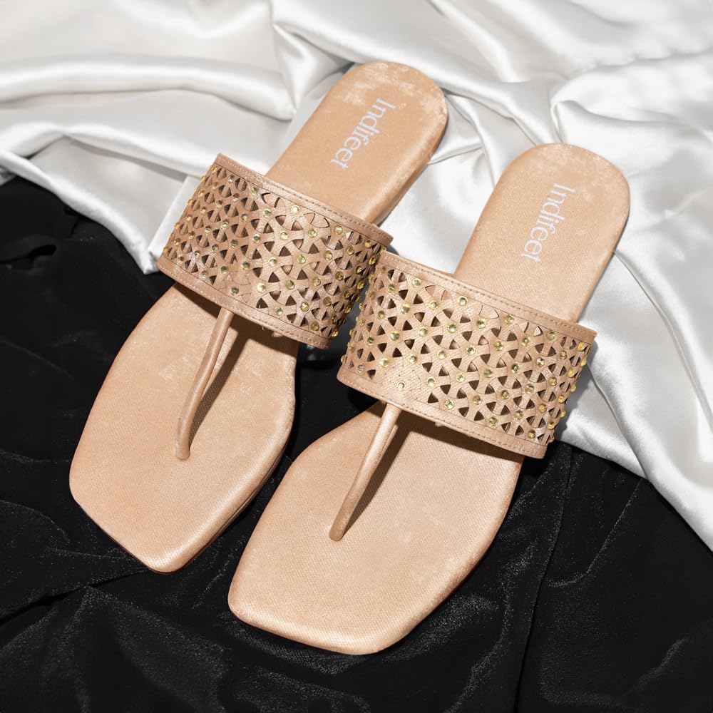 Indifeet Stylish T-Shaped Chappals for Women - Cream - View 5