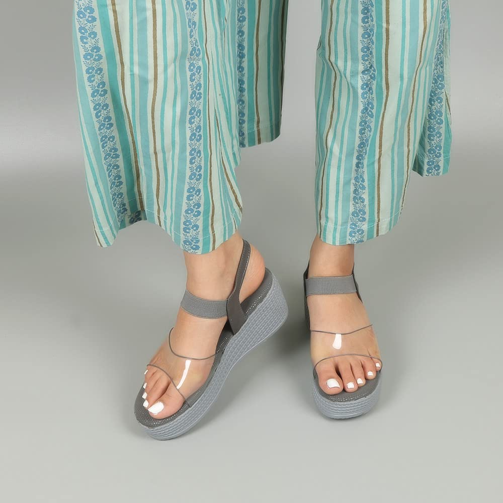 Indifeet Comfortable Platform Wedge Sandals - Grey - View 4