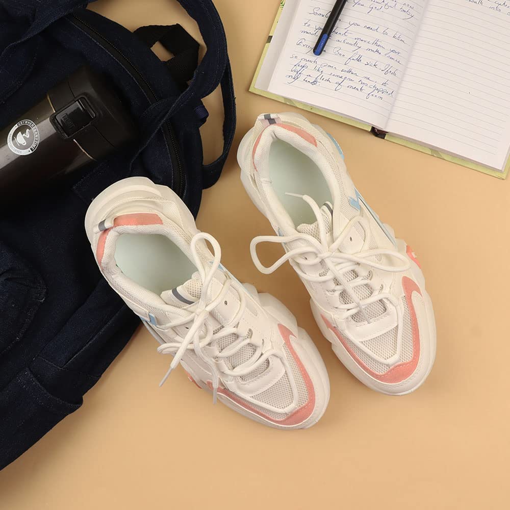 Indifeet Casual Sneaker Shoes for Women - White and Pink - Image 7