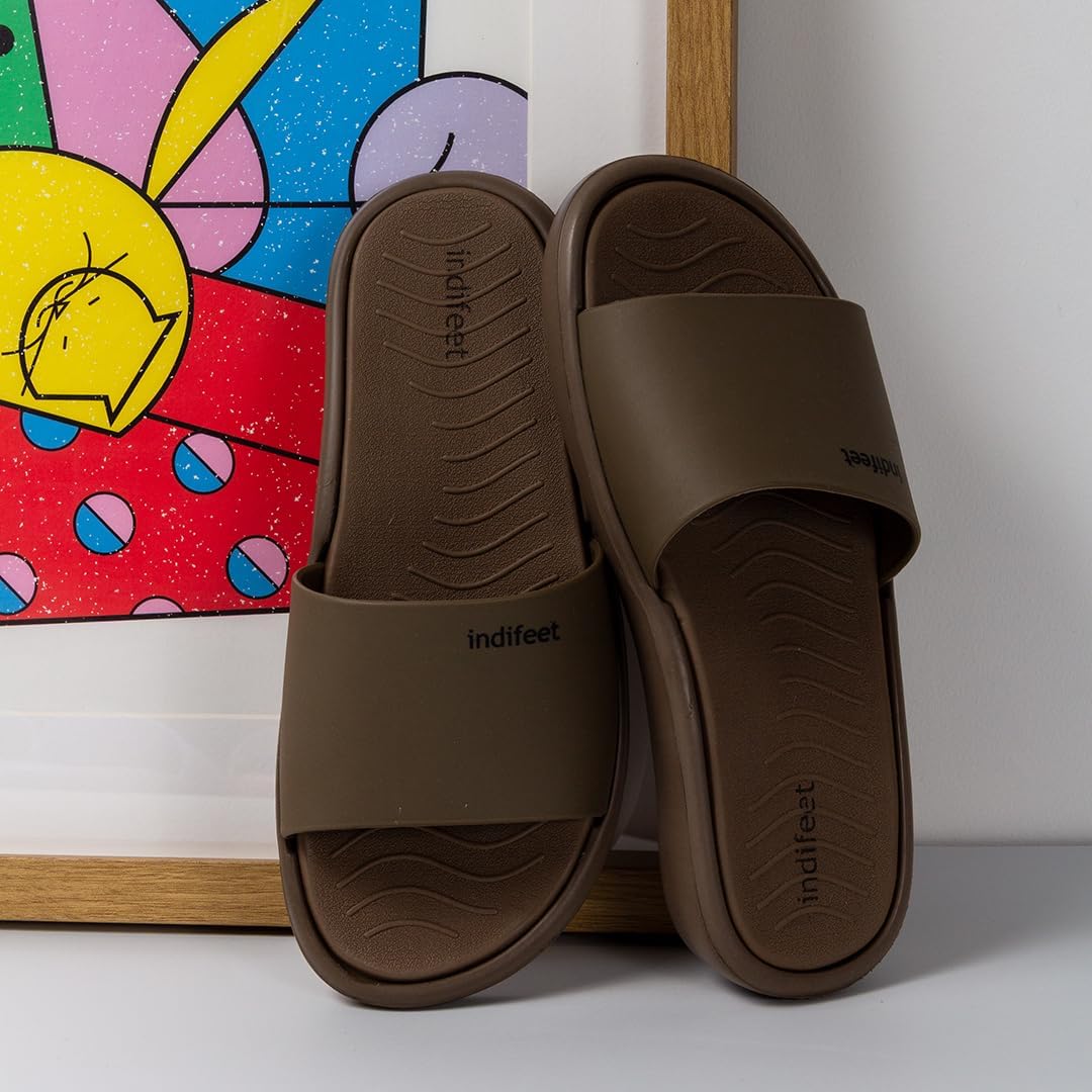 Indifeet Comfortable Rubber Slides for Women - Brown - View 4