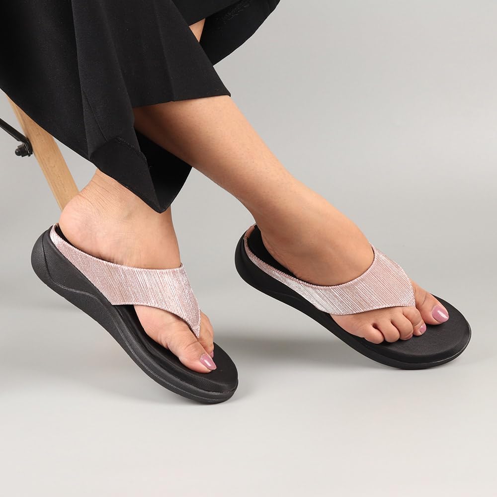 Indifeet Comfortable Thong Platform Sandals for Women - Pink - View 3