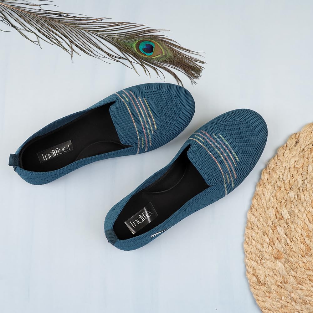 Indifeet Casual and Comfortable Mesh Ballerina Flats for Women - Blue - View 2