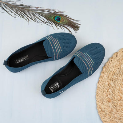 Indifeet Casual and Comfortable Mesh Ballerina Flats for Women - Blue - View 2