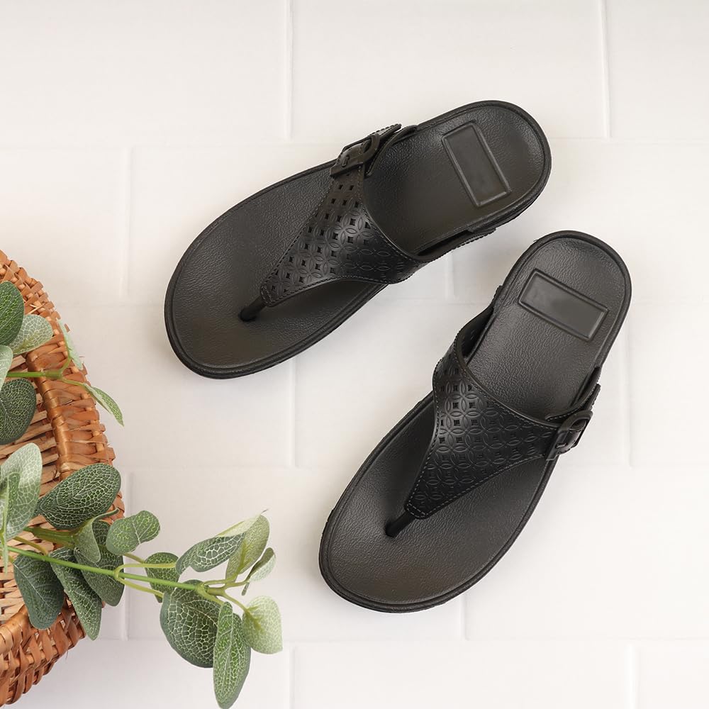 Indifeet Casual Thong Chappals for Women - Black - Image 2
