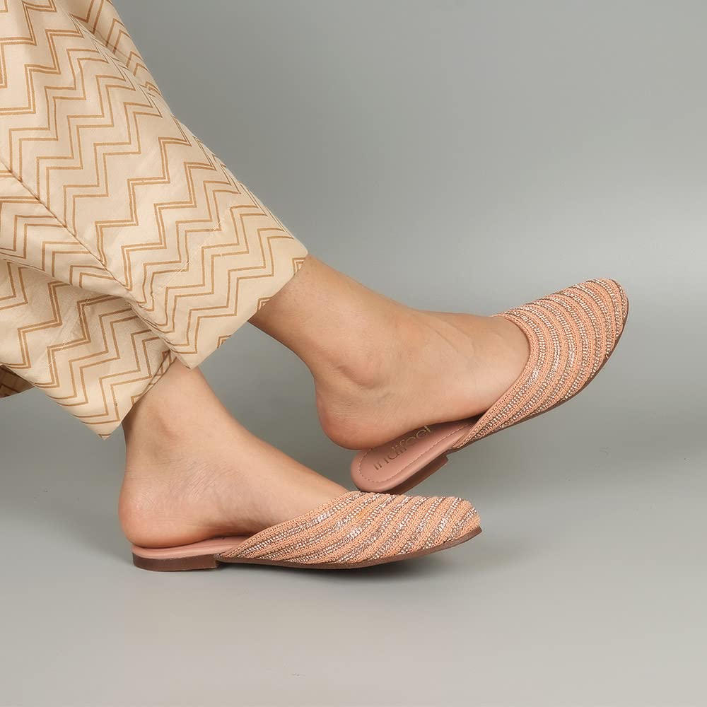 Indifeet Traditional Mules for Women - Peach - View 3