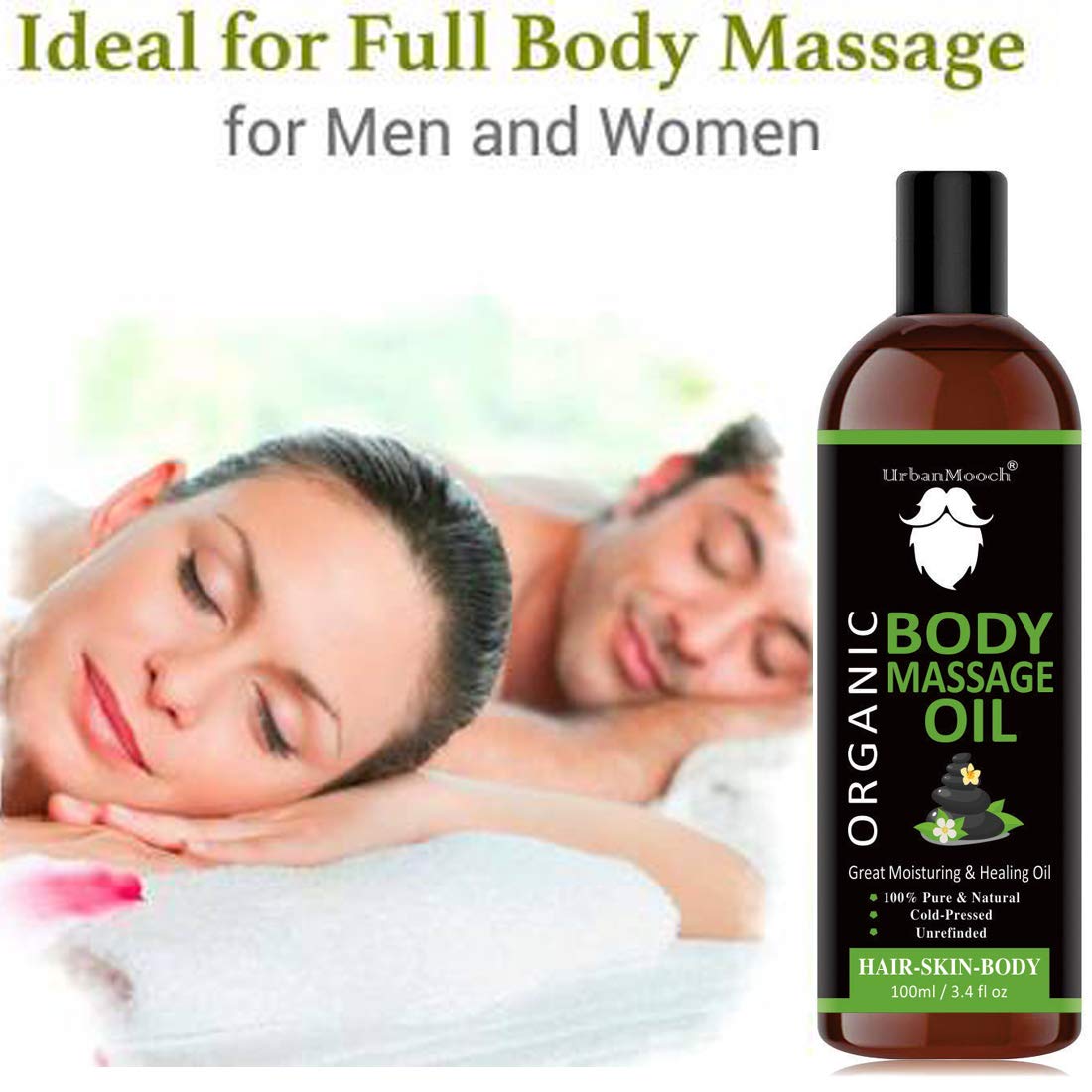 UrbanMooch Natural & Organic Body Massage Oil 100ml | Jojoba & Almond Oil for Hair Growth & Skin Care | Cold Pressed Jojoba Oil for Skin Face | Relaxing Oil for Full Body | Suitable for All Skin Types Lohiya Retails