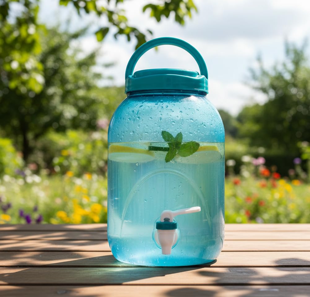 Watermelon Matka 4-5 Liter Water or Juice Can/Jug with a Handle and a Tap, Versatile for Home, Picnics, Camping, & Outdoor Gathering, Easy-to-Clean Available in Three Colors (Blue ) (1pc)