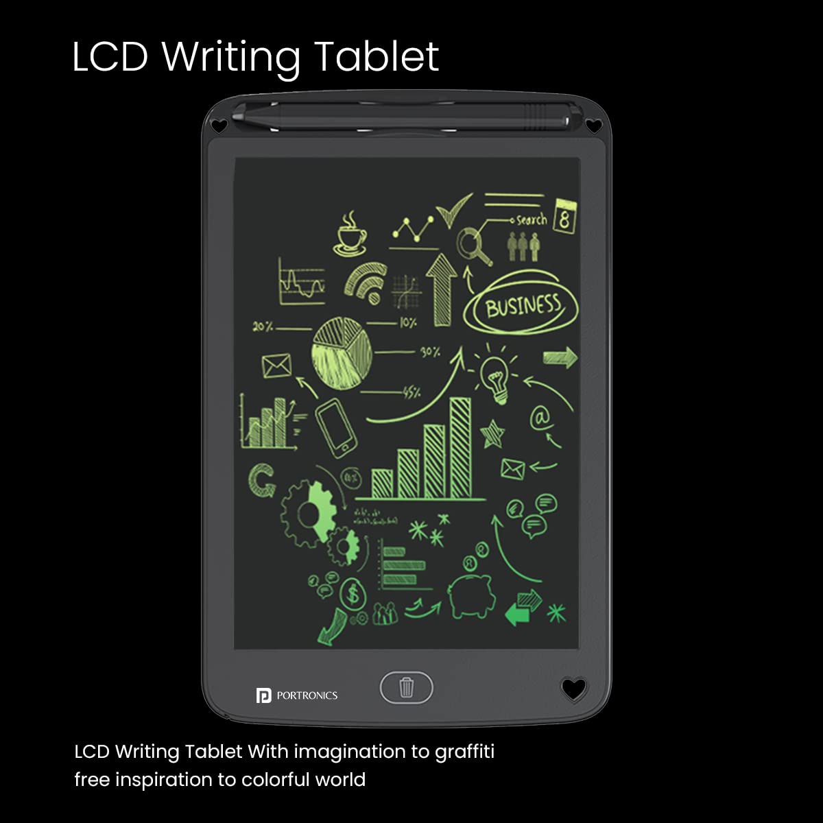 Portronics Ruffpad 12M Re-Writable LCD Writing Pad (Black)