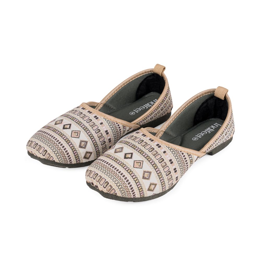 Indifeet Casual Slip On Ballerina for Women - Cream - Size 8