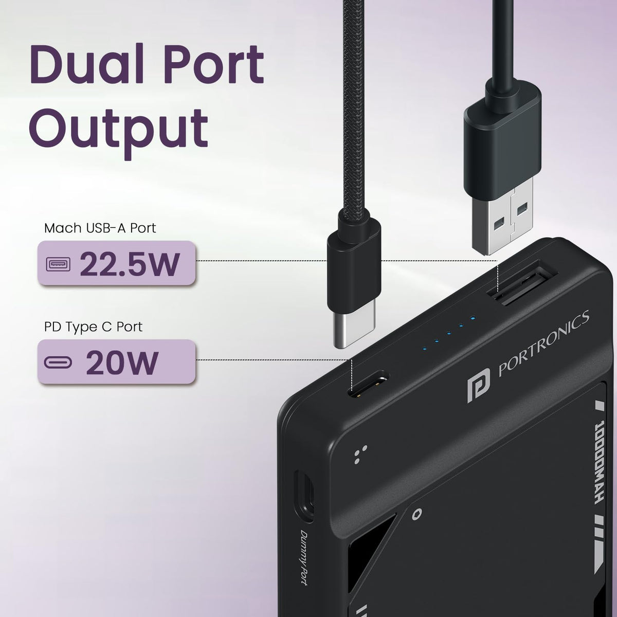 Portronics Luxcell UNO 10 10000mAh 22.5W Power Bank (Black)