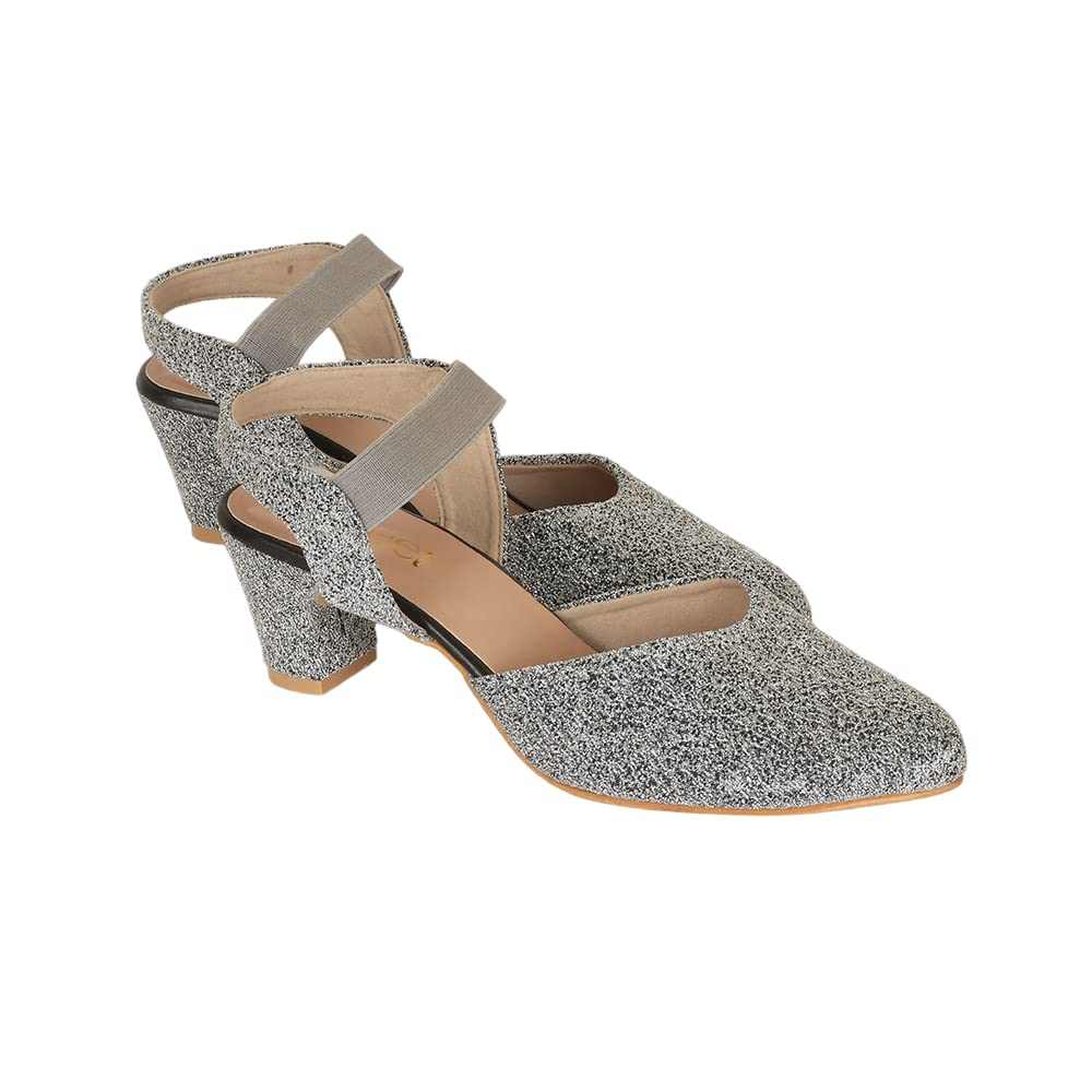Indifeet Pointed Toe Block Heels for Women - Grey - View 5
