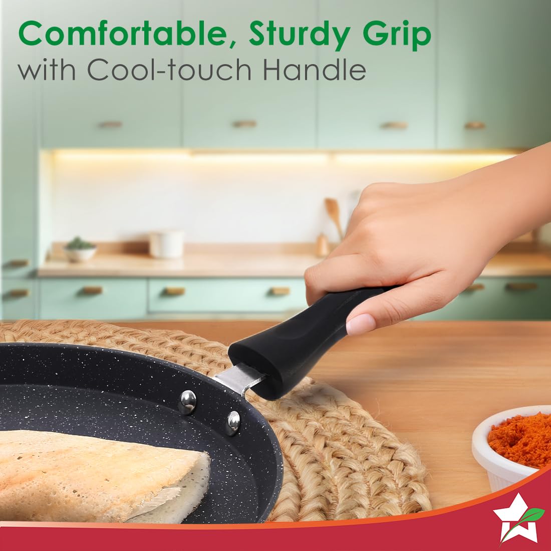 Wonderchef Duralite Die-cast 28 cm Dosa Tawa, 5 Layer Healthy Duramax Non-Stick Coating | Soft Touch Handle Pure Grade Aluminium PFOA Free