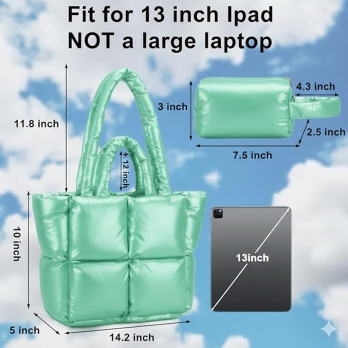 Buddy Cares Puffy Tote Bag – Padded Lattice Puffer Shoulder Bag for Women – Detail View
