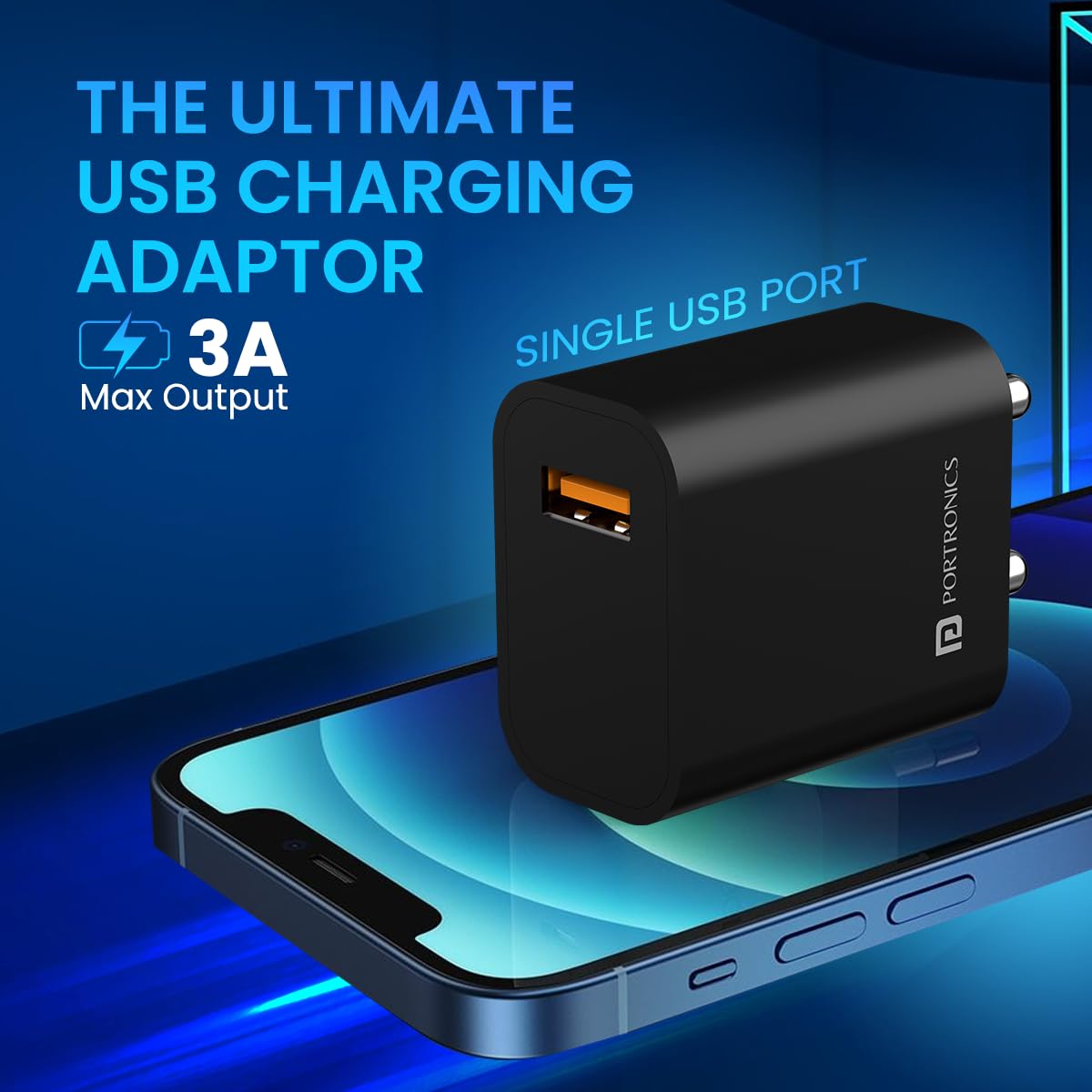 Portronics Adapto One Plus 18w 3A Mach USB Fast Charging Adaptor (Black)