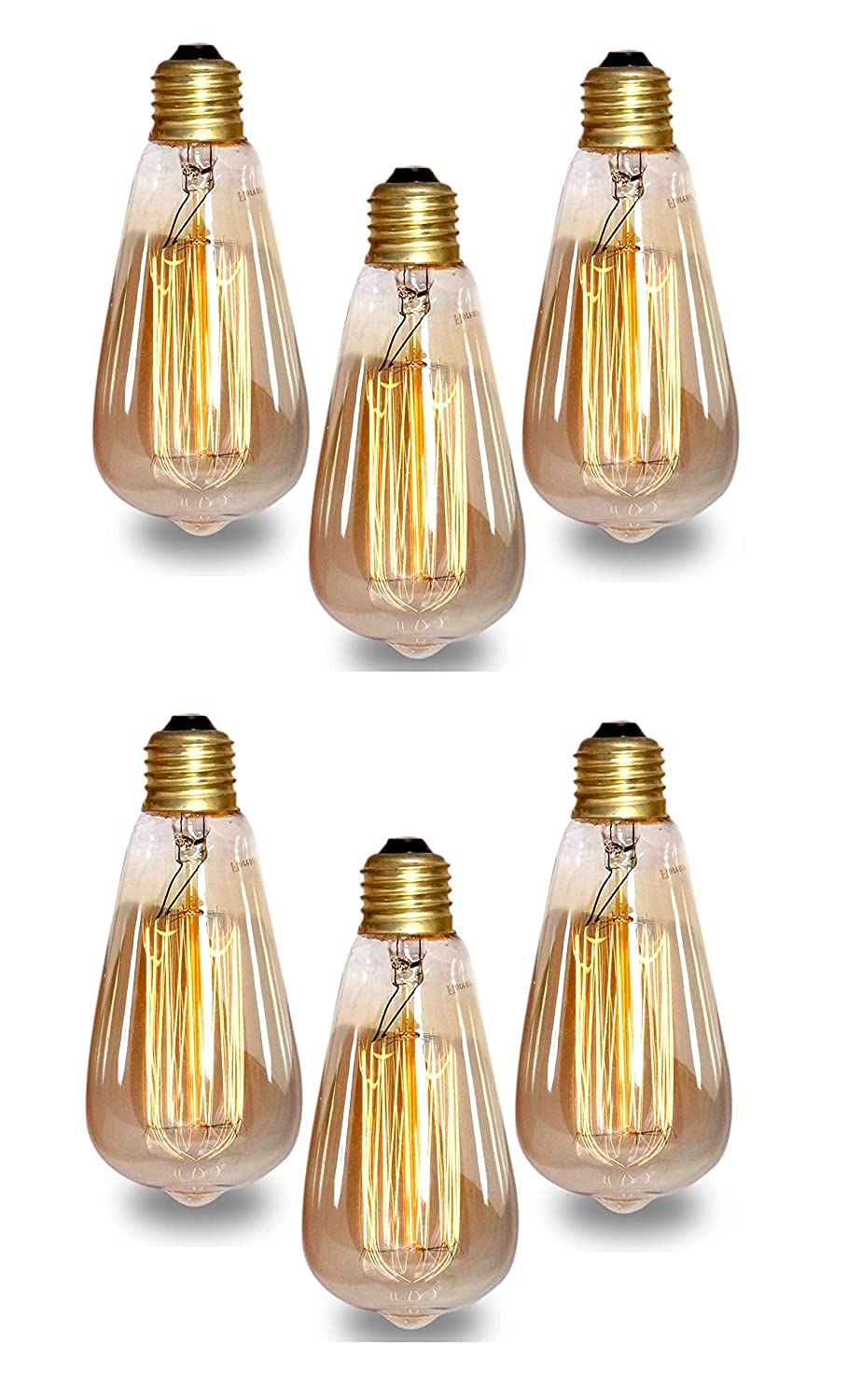 ST64 Bulb Pack of 6 Antique Edison Glass, Amber Filament LED Bulb 4W Base E27 for Vintage Ceiling Hanging Lamps, Pendant Lamps,Retro Industrial Chandelier (Warm White/Amber) (set of 6)
