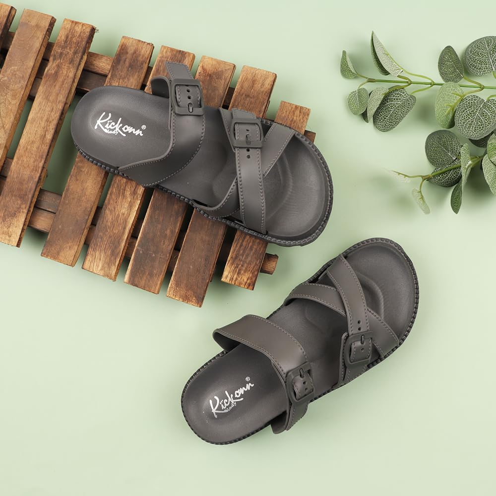 Indifeet Open Toe Buckle Sliders for Women - Grey - Image 13