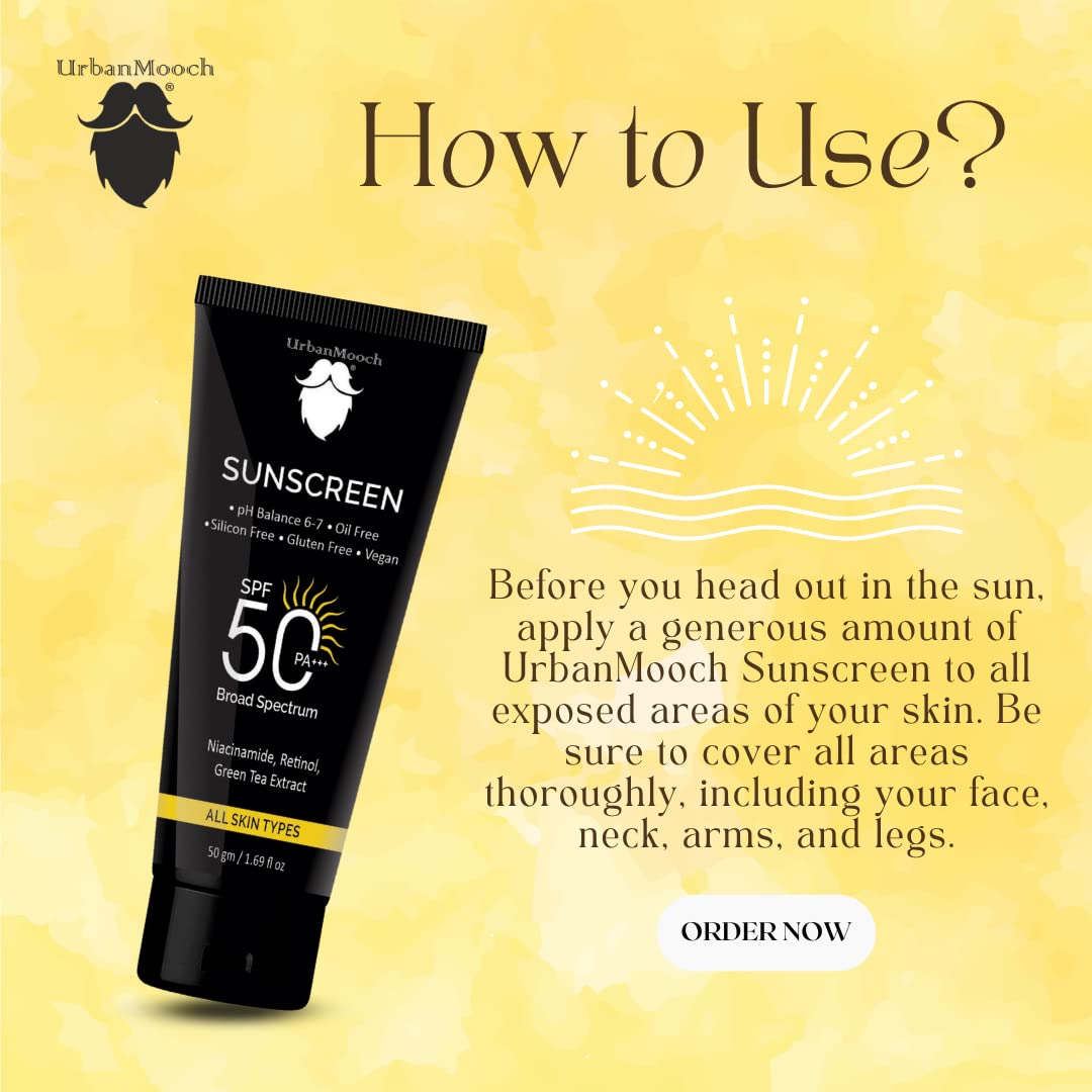 UrbanMooch Pack of 2 Daily Sunscreen For Men SPF 50 PA +++ | Sunscreen with Niacinamide | Broad Spectrum, No White Cast | Acne Safe | Non Greasy | For All Skin Types, Pack of 2 Each 50 gm Lohiya Retails
