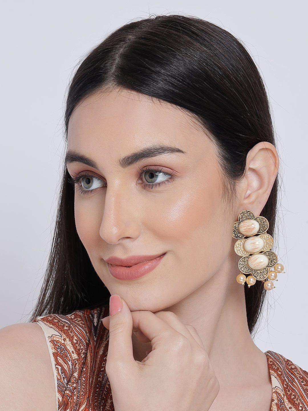 Stone Studded Meenakari Work Drop Earrings