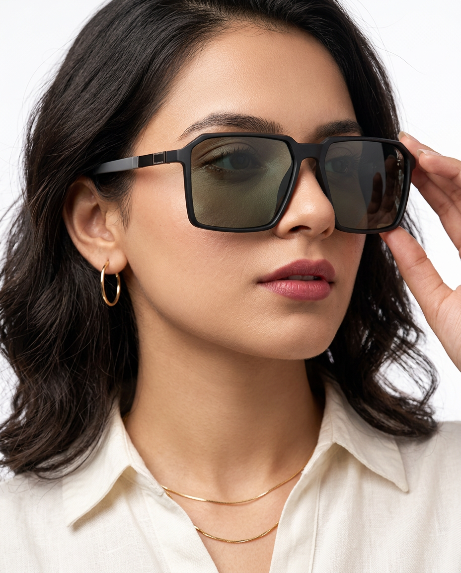 Eyejack Black Square Sunglasses for Men and Women - Style 1122 - worn by a male model (image 3)