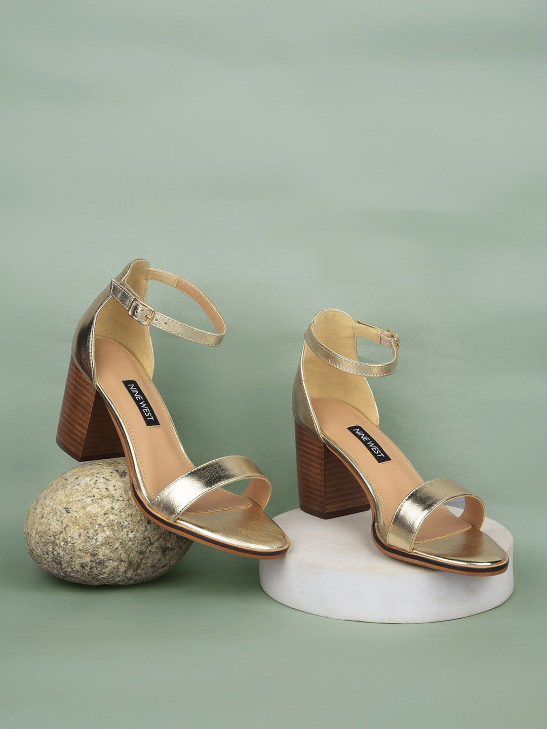 Nine West Women Ankle-Strap Block Heel Sandal - Gold - View 6
