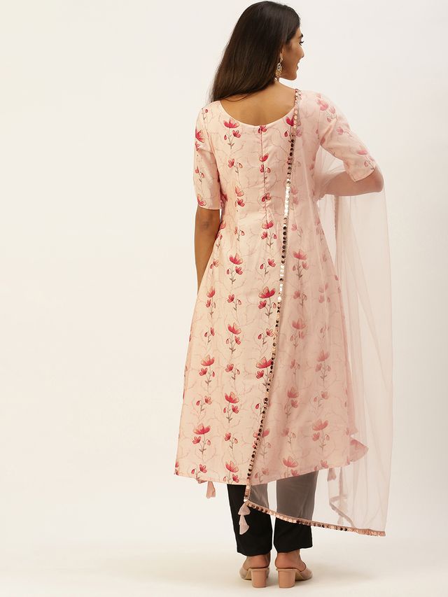 Bollywood Vogue Ready To Wear Peach Chanderi Modal Satin Straight Pant Suit
