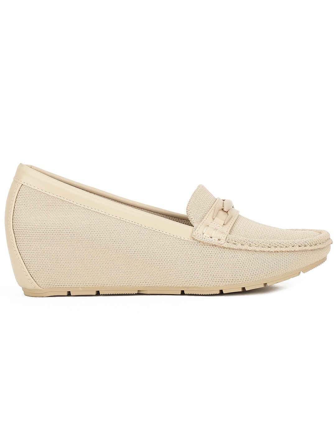 Bata Women Nude Wedge Heel Slip-on Loafers - Nude - View 2
