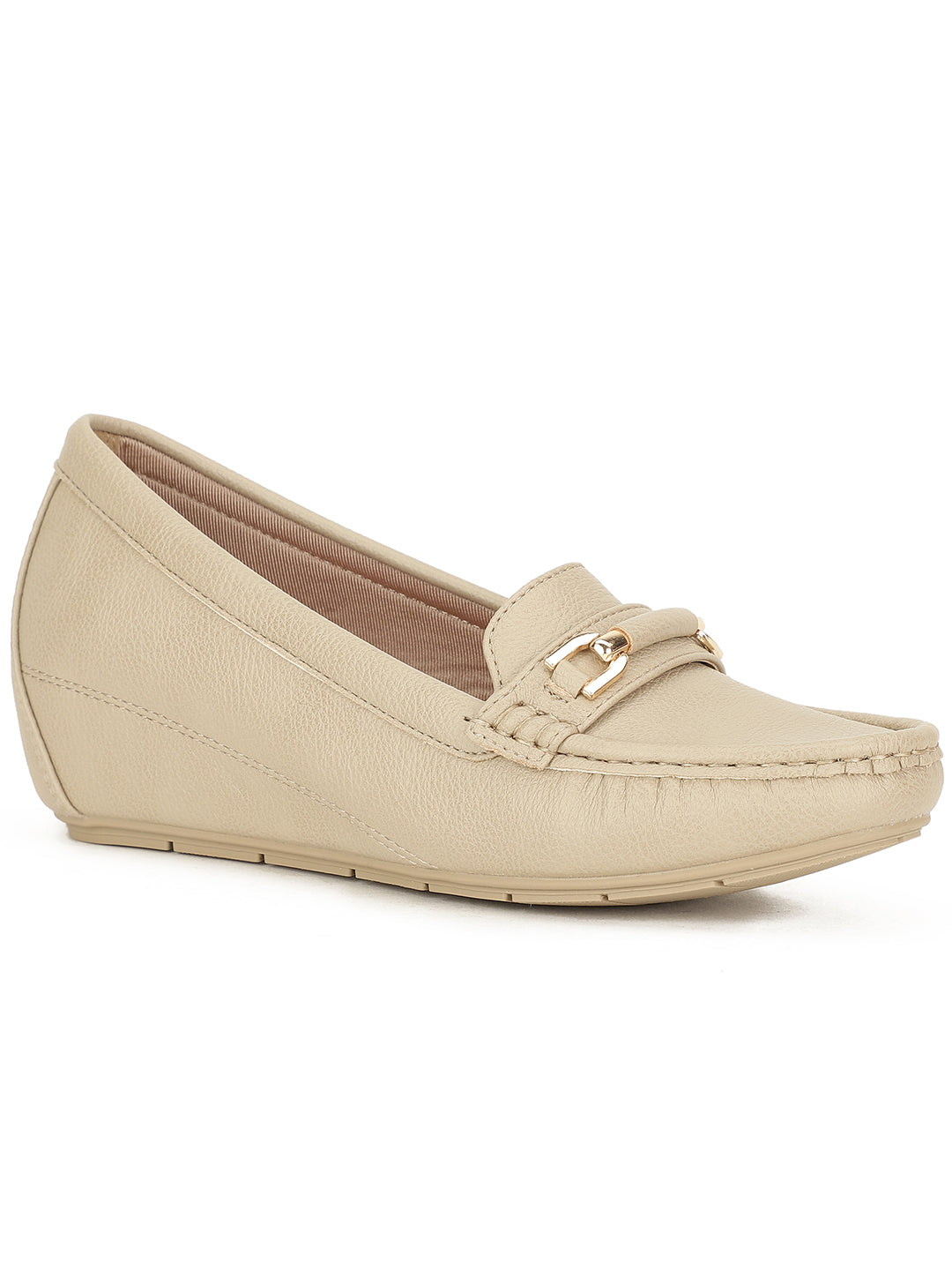Bata Women Beige Wedge Heel Slip-on Loafers - Beige - View 1