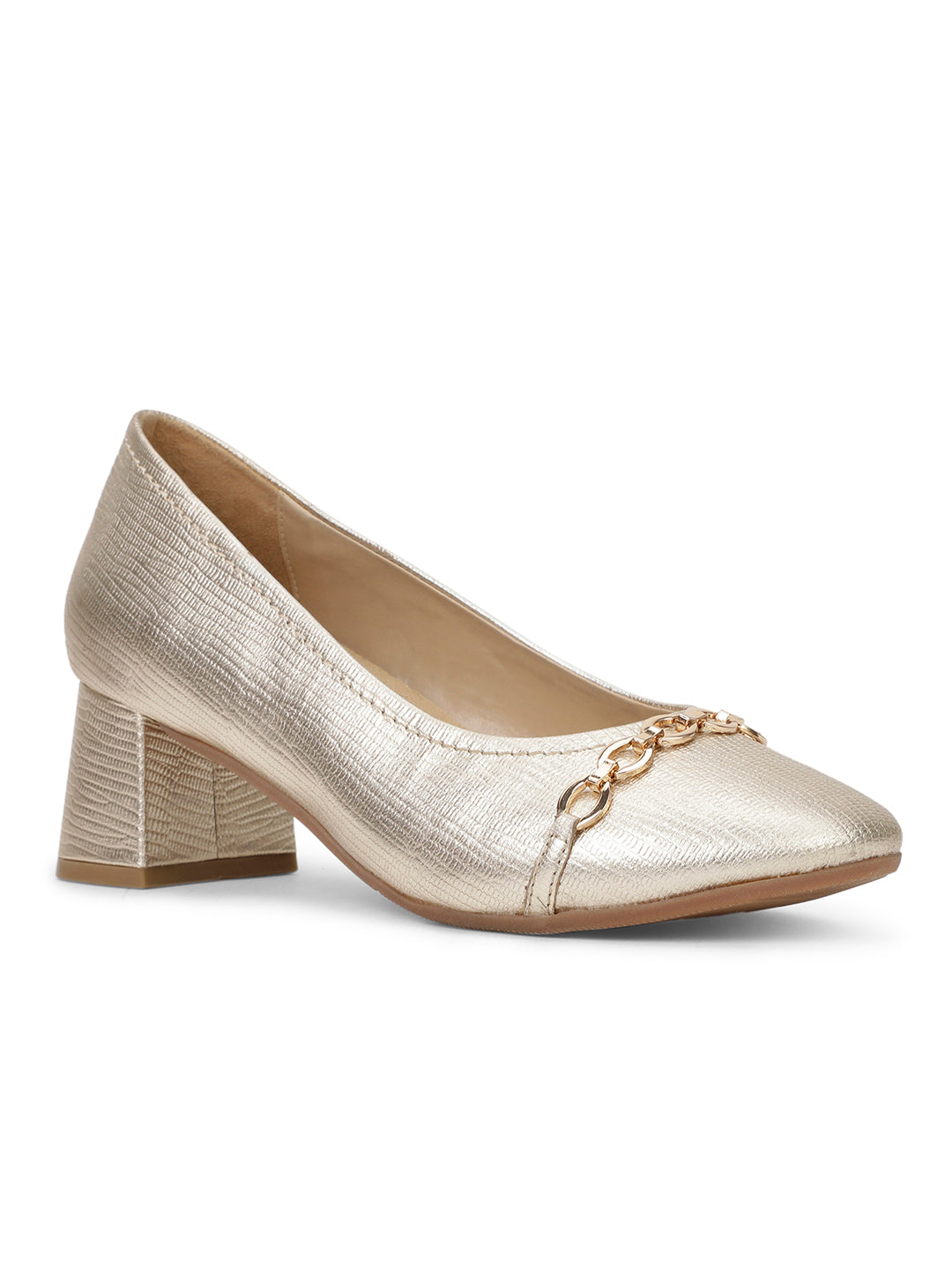Hush Puppies Women Gold Pointed-Toe Block Heel Pump - Gold - View 1