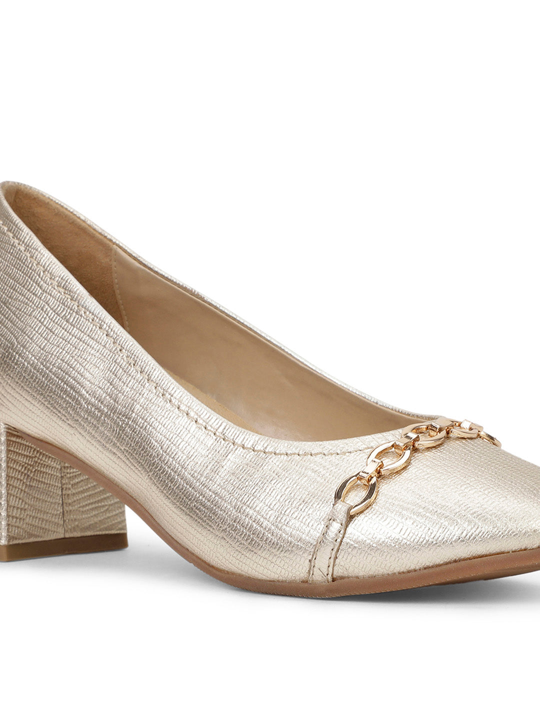 Hush Puppies Women Gold Pointed-Toe Block Heel Pump - Gold - View 5