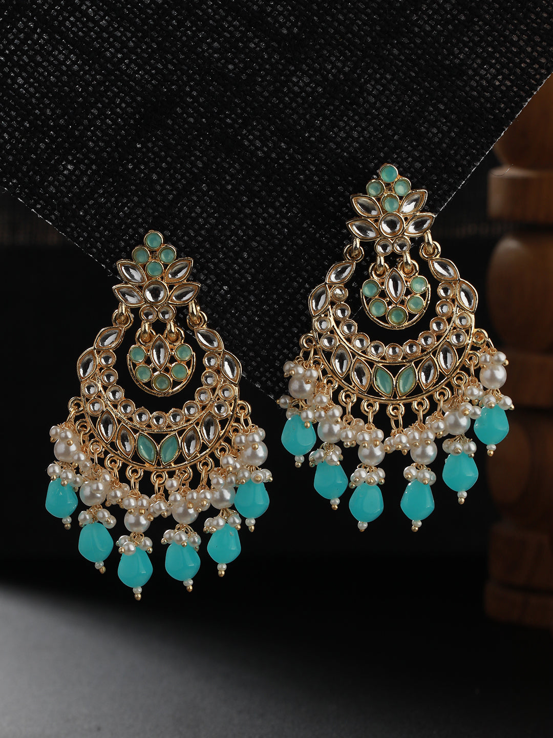 Gold-Plated & Green Kundan Classic Chandbalis Earrings