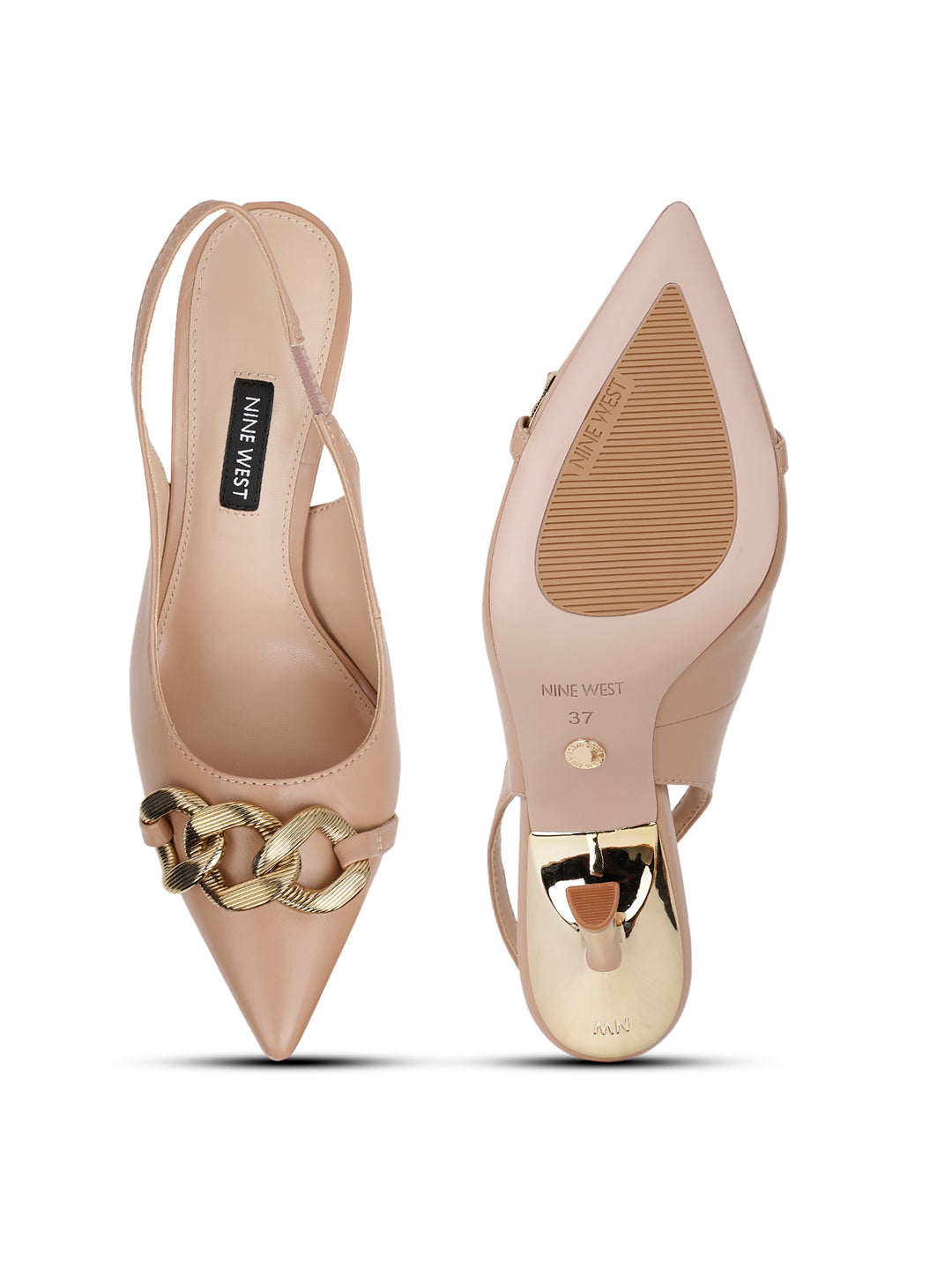 Nine West Women Pointed-Toe Kitten Heel Slingback Sandal - Nude - View 4