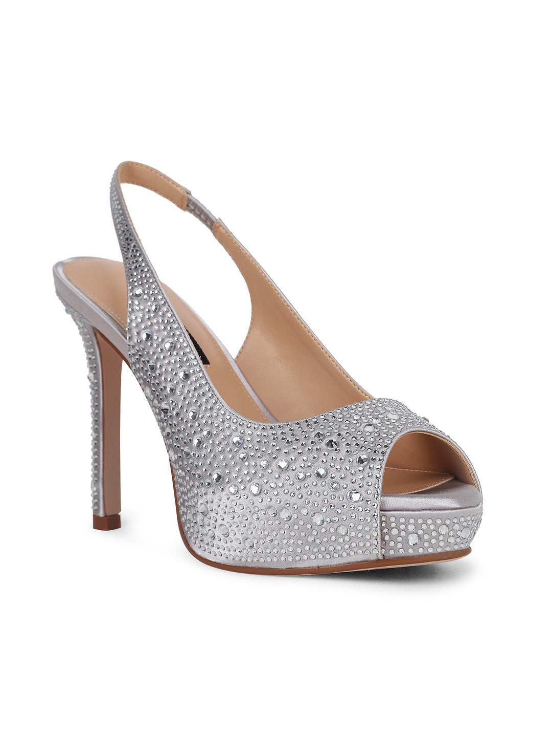 Nine West Women Silver Peep-Toe Kitten Heel Sandal - Silver - View 1