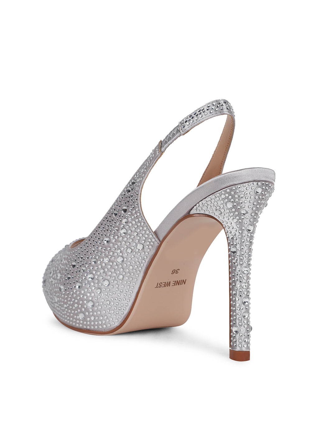Nine West Women Silver Peep-Toe Kitten Heel Sandal - Silver - View 3