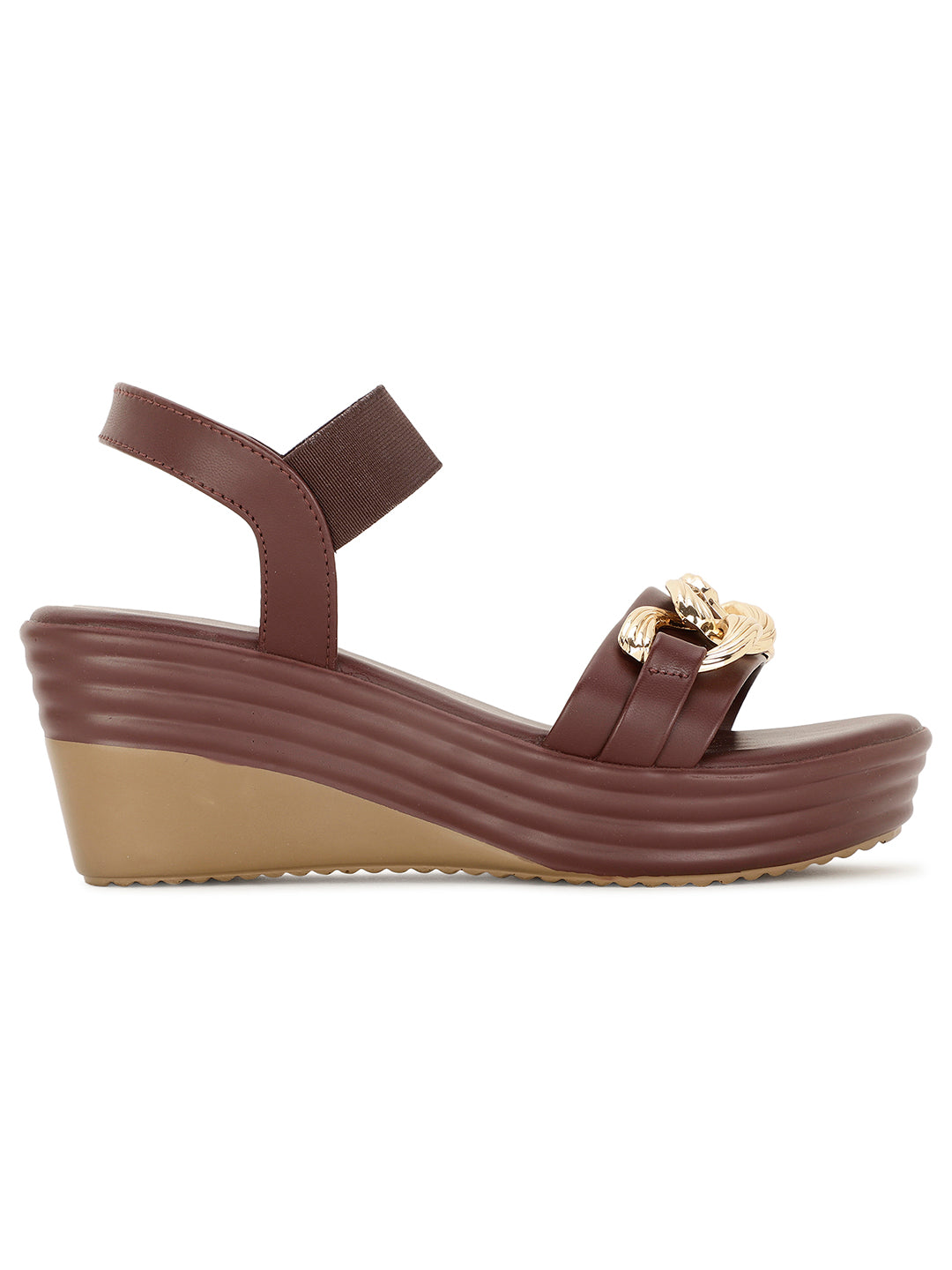 Bata Women Maroon BackStrap Wedge Heel Sandal - Maroon - View 2