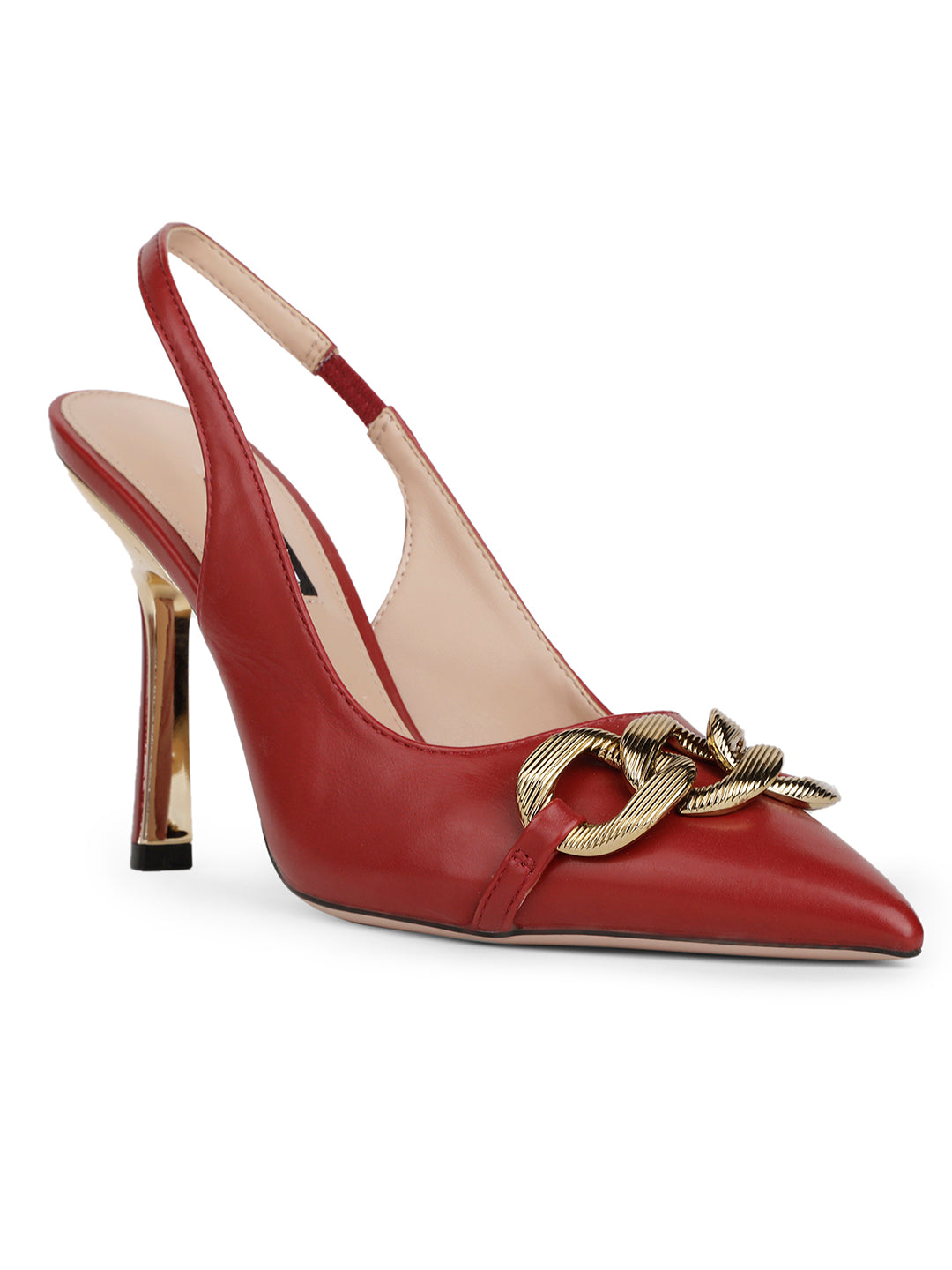 Nine West Women Pointed-Toe Slingback Kitten Heel Pump - Red - View 1