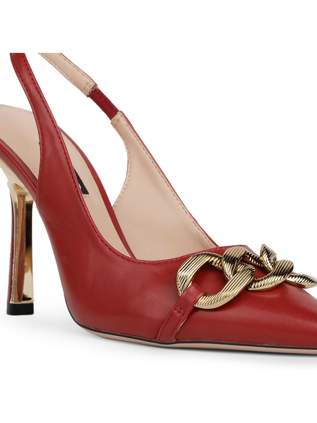 Nine West Women Pointed-Toe Slingback Kitten Heel Pump - Red - View 5